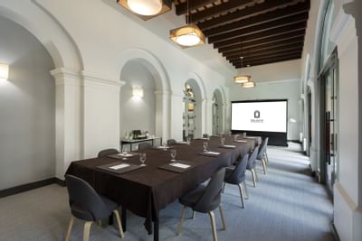 Conference table in meeting space