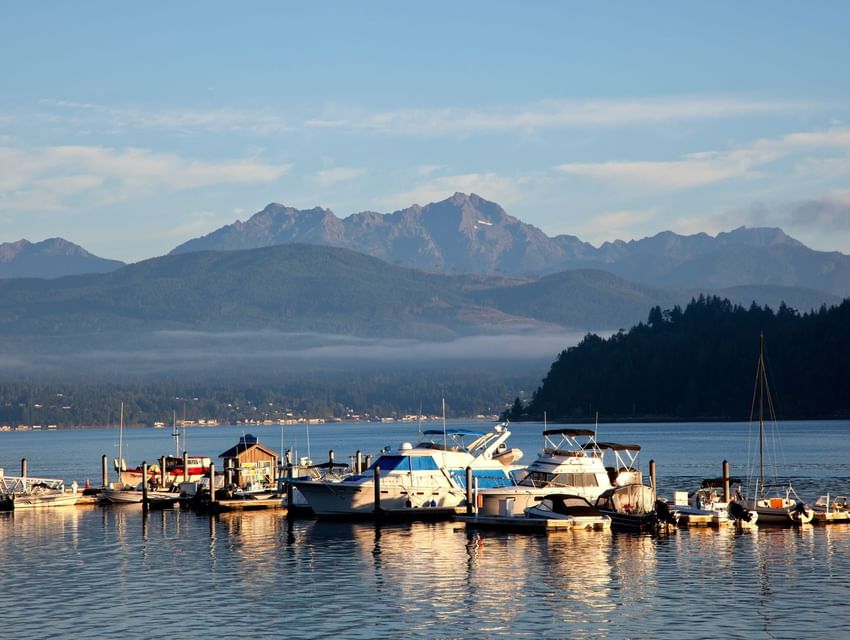 Waterfront boats at Alderbrook Resort & Spa