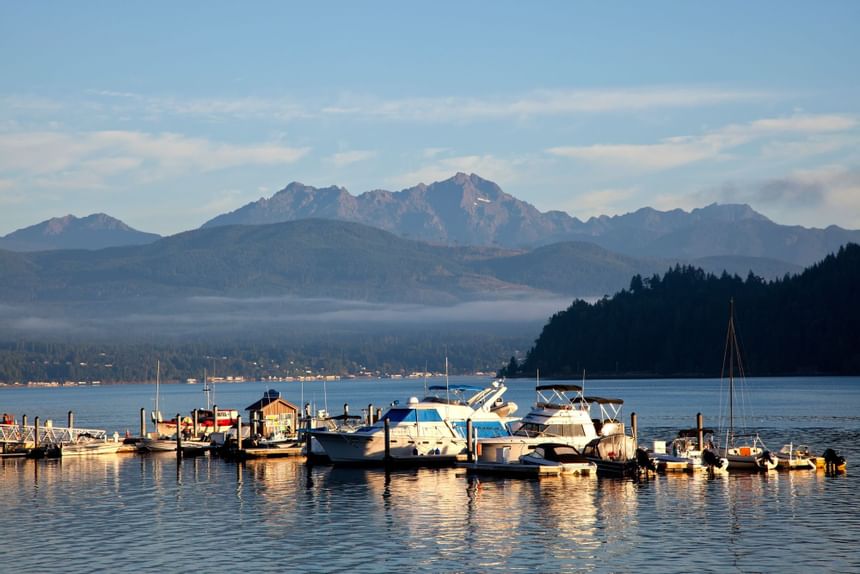 Waterfront boats at Alderbrook Resort & Spa