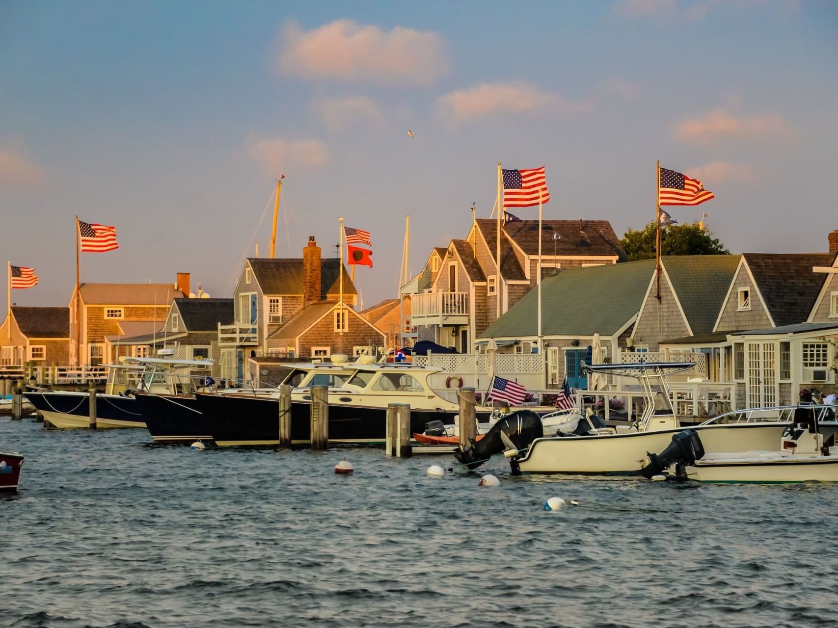 Cruises parked by the dock in Nantucket Ferry near Chatham Tides Resort