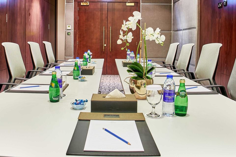 A conference table in a Meeting Room at Carlton Dubai Creek