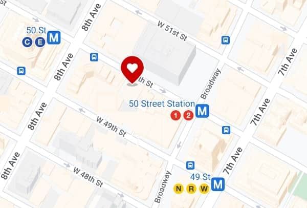Map of Square Hotel Area with MTA Subway Stations