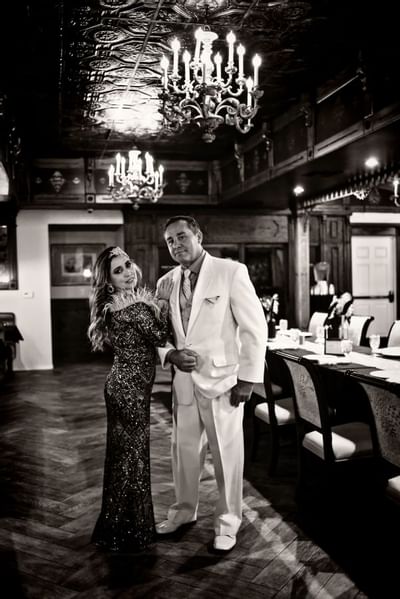 Bride and groom in the dining area at Horton Grand Hotel