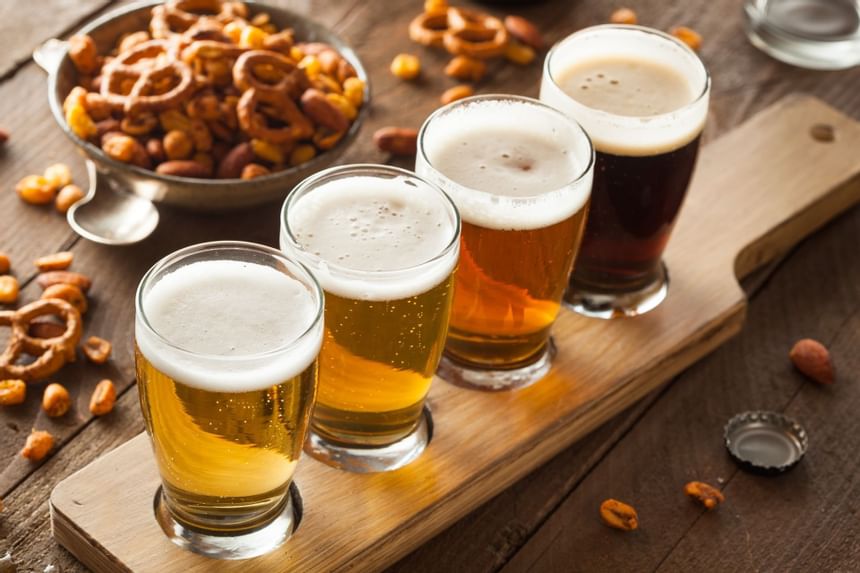 Close up on a Craft beer tray with finger bites at Hotel Bo