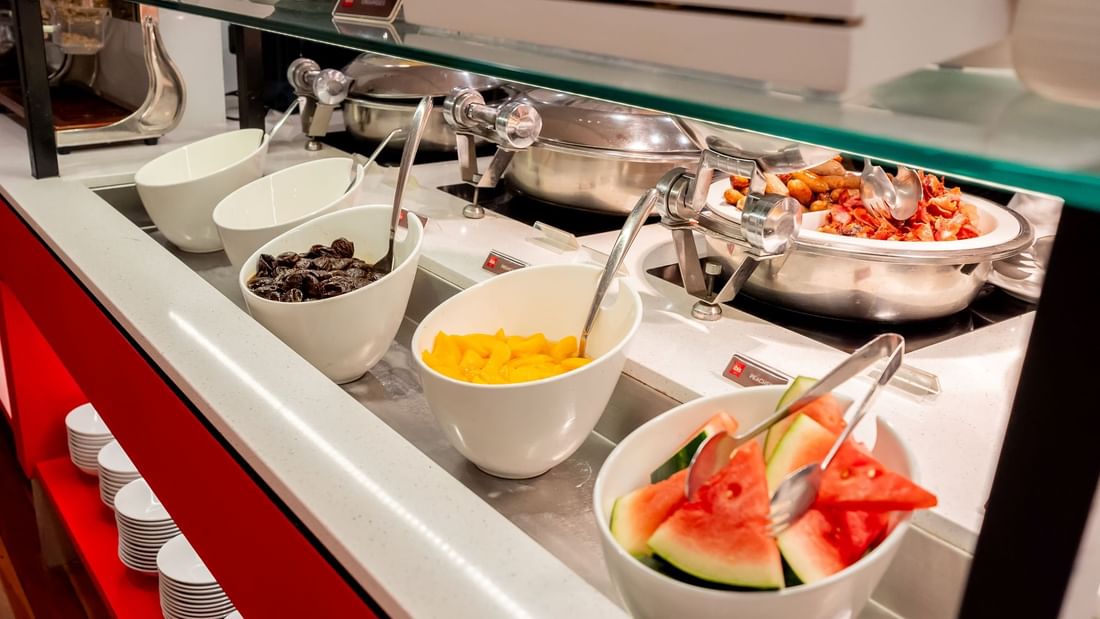 Ibis breakfast buffet with watermelon and other various fruits