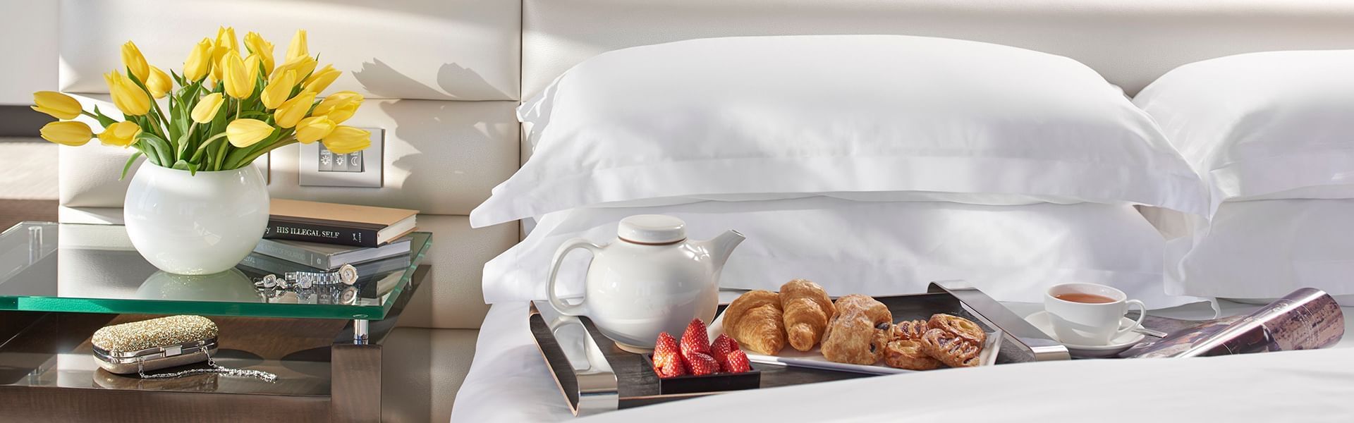 Breakfast served in a hotel bedroom at Crown Hotel Perth