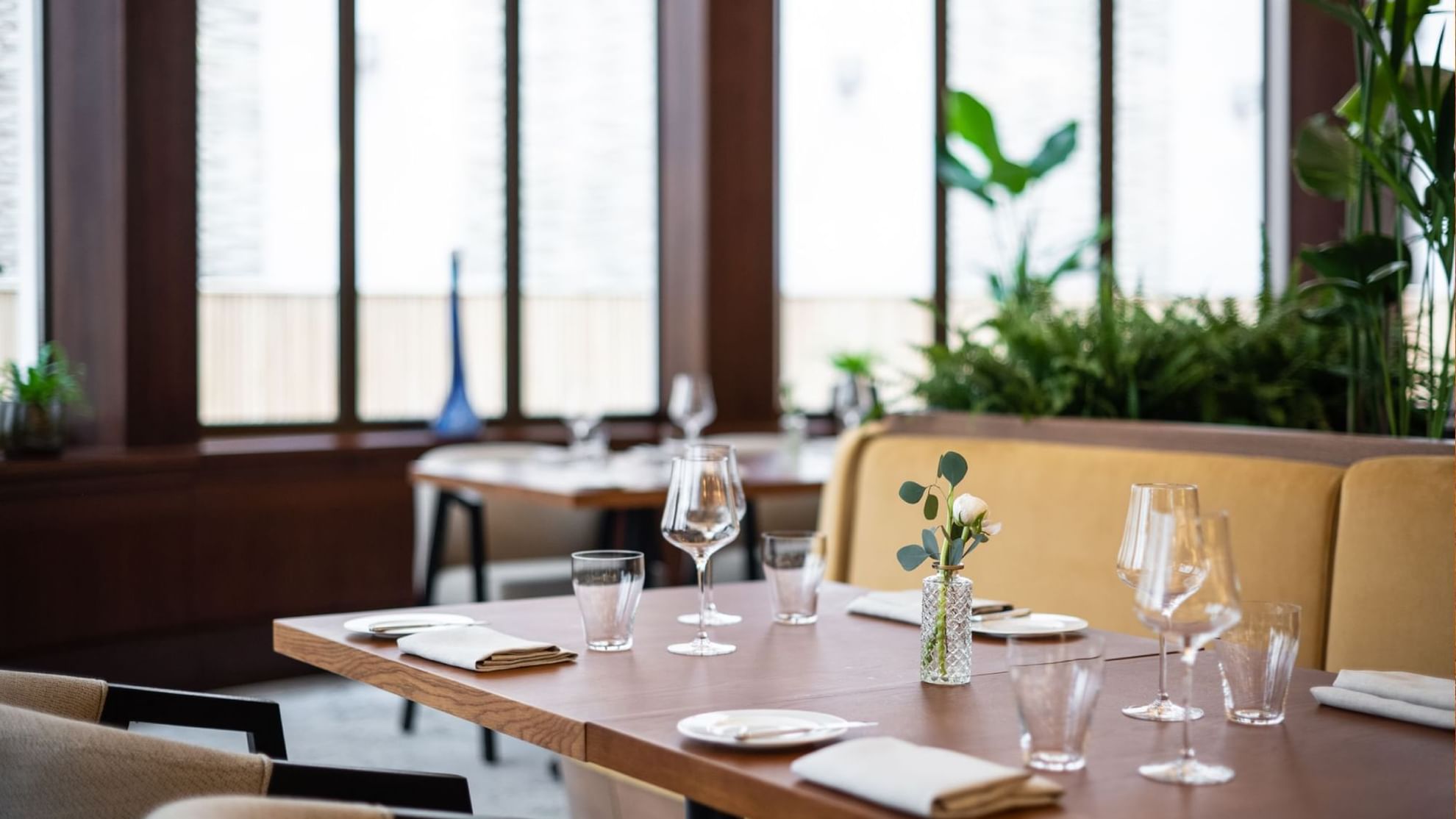 Dining table arranged in Alcron Restaurant at Almanac X Alcron Prague, Fine Dining Prague