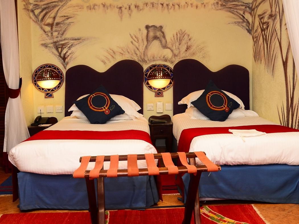 The beds in the Twin Room at Amboseli Serena Safari Lodge