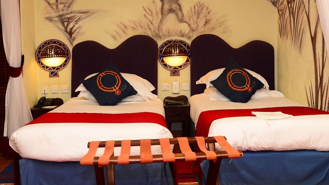 The beds in the Twin Room at Amboseli Serena Safari Lodge