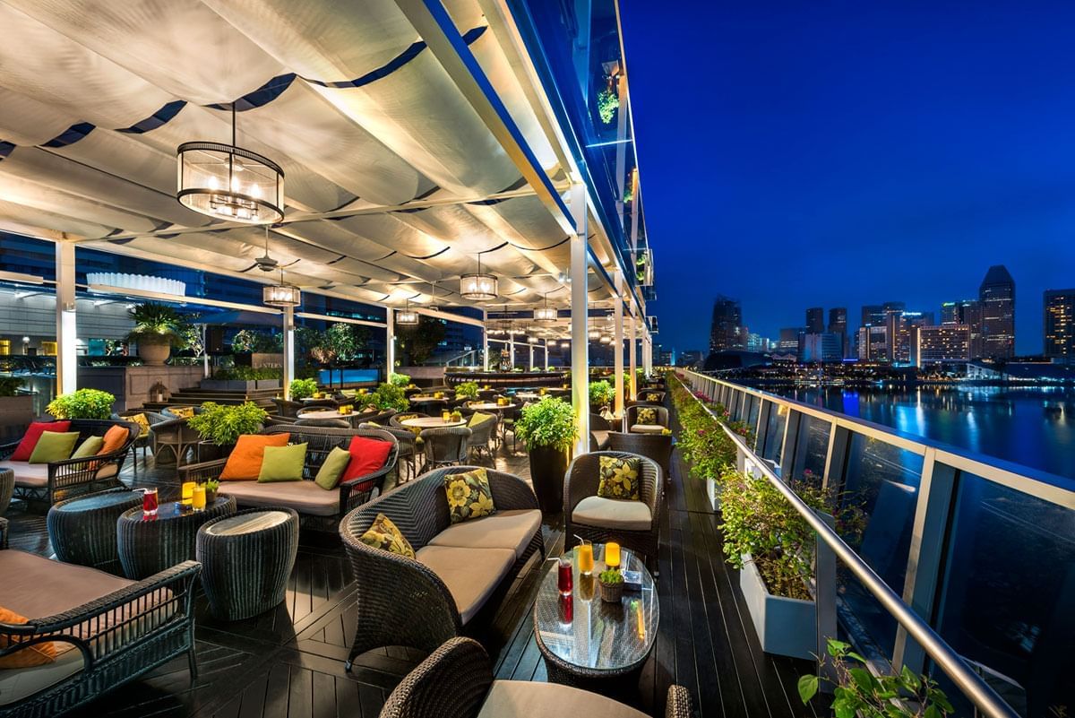 Outdoor dining area in Lantern bar at The Fullerton Bay Hotel Singapore