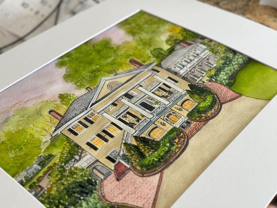 Art work of the inn at willow grove with a frame by the inn at willow grove