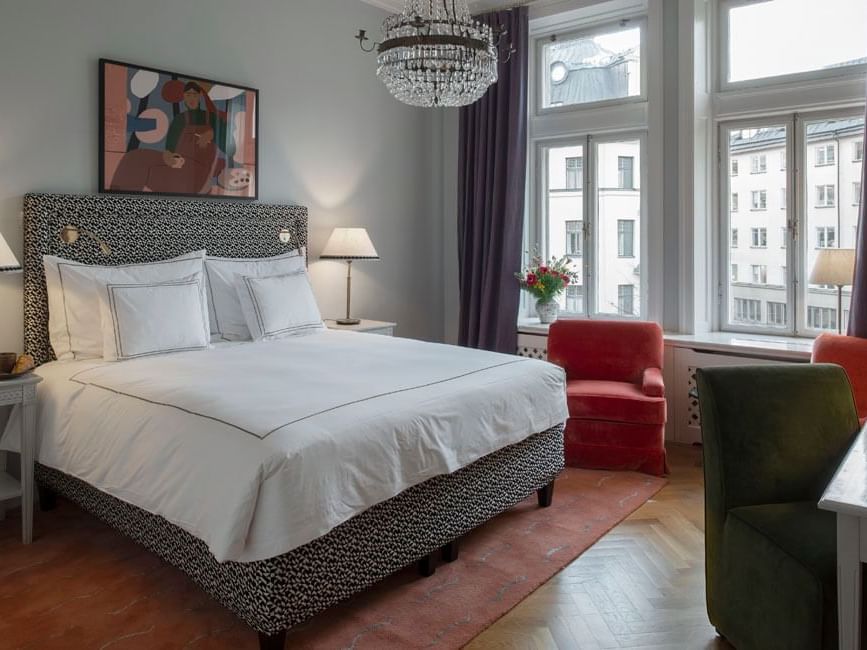 Bedroom arrangement in Superior King Room at The Sparrow Hotel