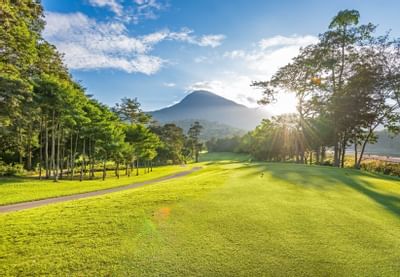 The golf course of Chatrium Golf Resort during the sunrise