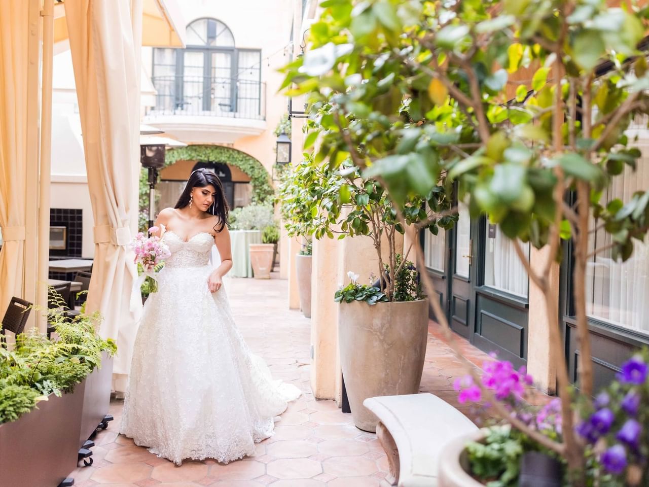 el Prado Wedding Outdoor Courtyard - Bride
