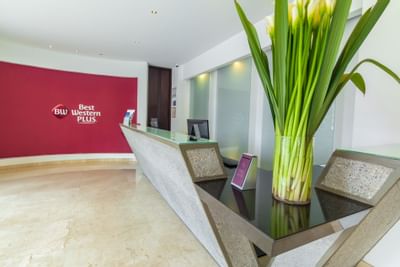 The reception area of the hotel
