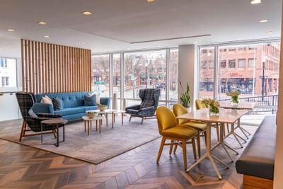 cozy lounge area in hotel lobby
