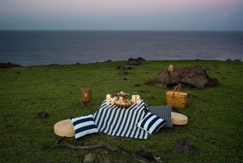 Close up on an outdoor picnic setup  at Golden Rock Resort 