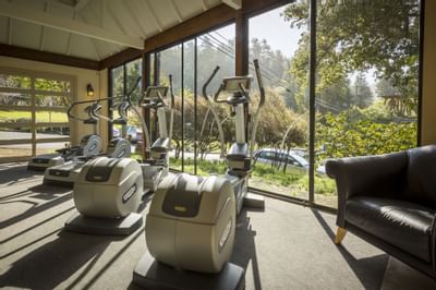 Fitness center filled with treadmills at Heritage House Resort