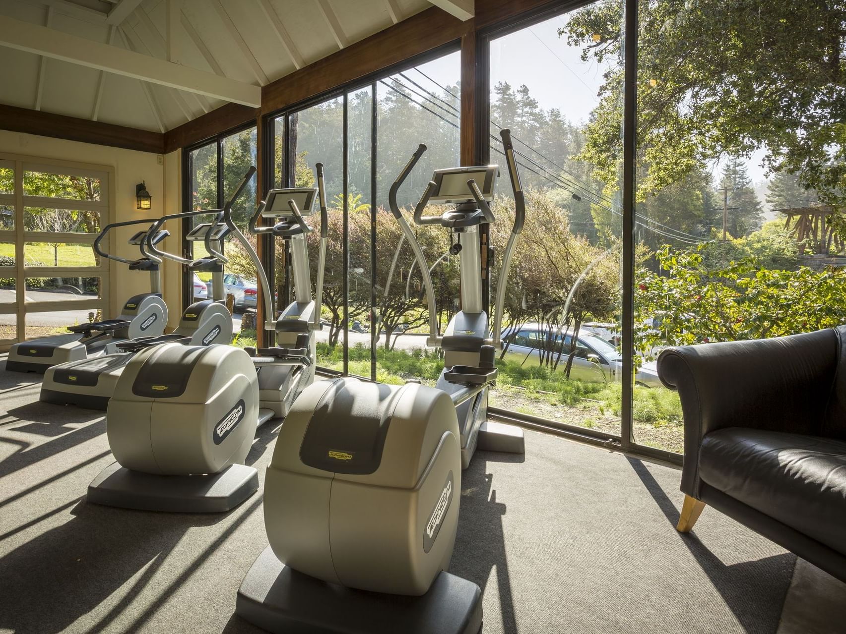 Fitness center filled with treadmills at Heritage House Resort