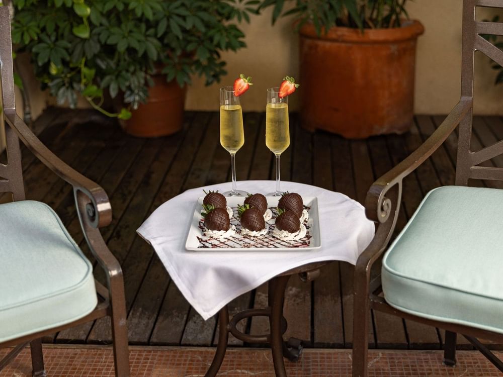 Shared Moment on Spa Patio with Champagne and Strawberries