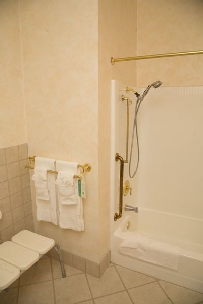 Accessible shower in a bathroom at Horton Grand Hotel