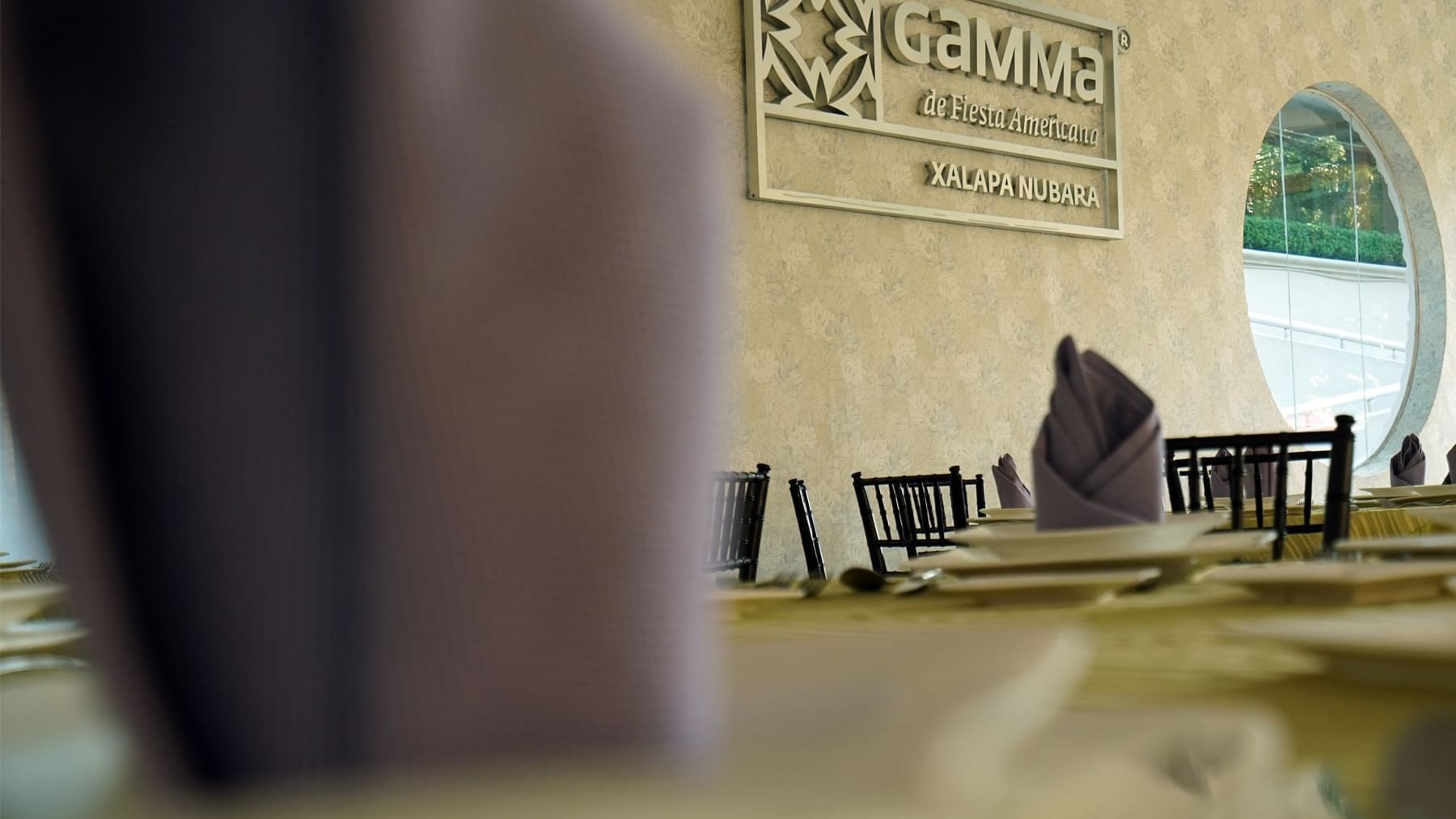 Close-up of table arrangement at Gamma Hotels