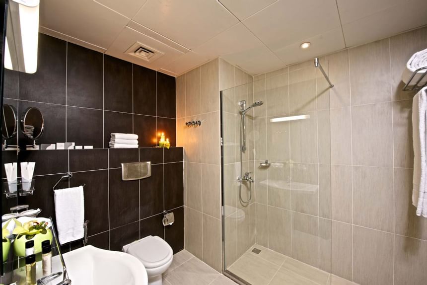 Bathroom interior in Deluxe Room at The Royal Riviera Hotel
