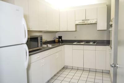 Kitchen area in Grand 1 King & 1Queen beds Suite at Buena Vista