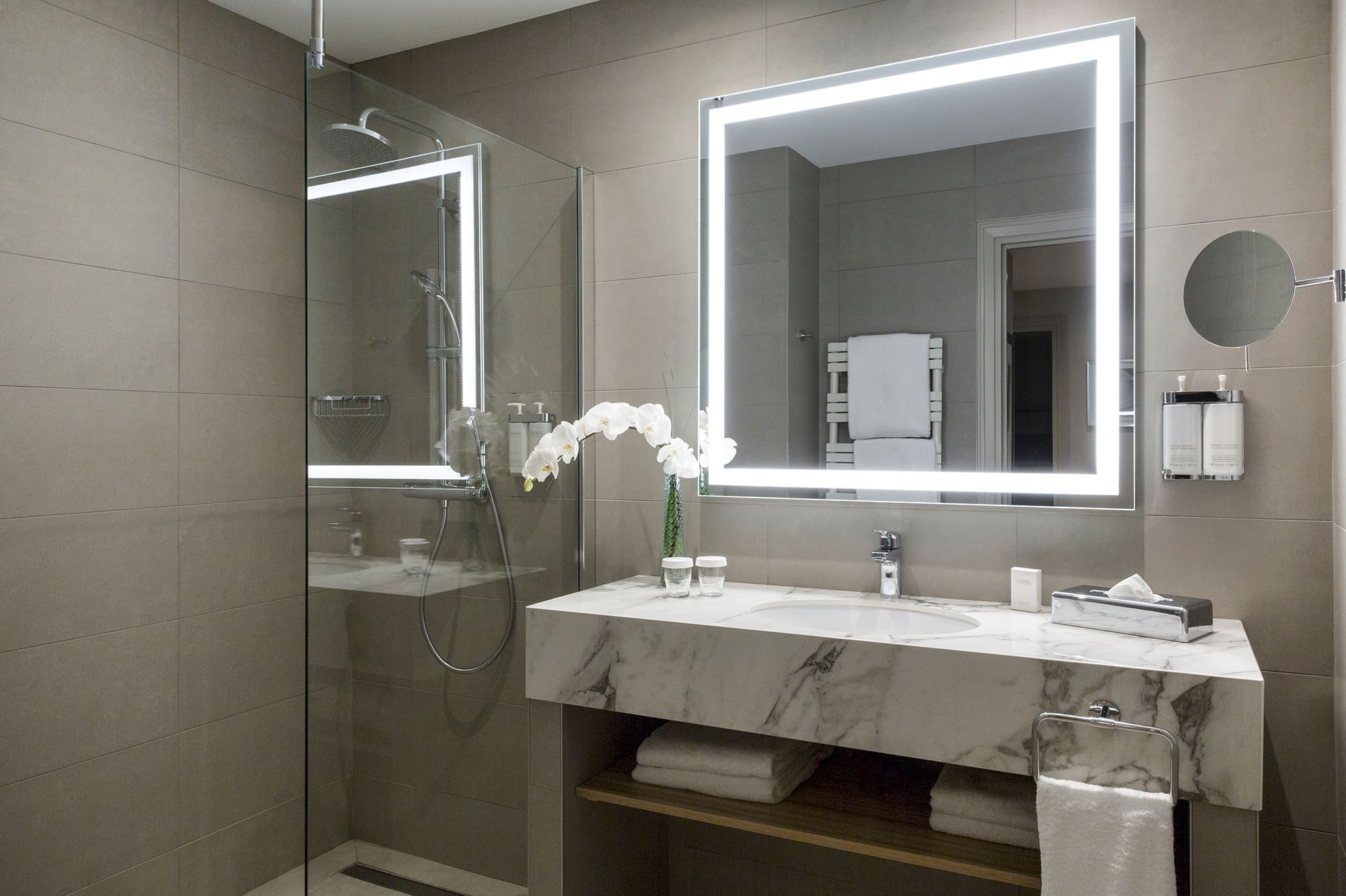 Vanity & shower of Executive Suite at Warwick Reine Astrid