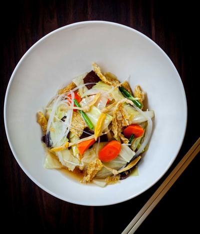Close-up of a chap chai dish served in White Rose Café at York Hotel Singapore