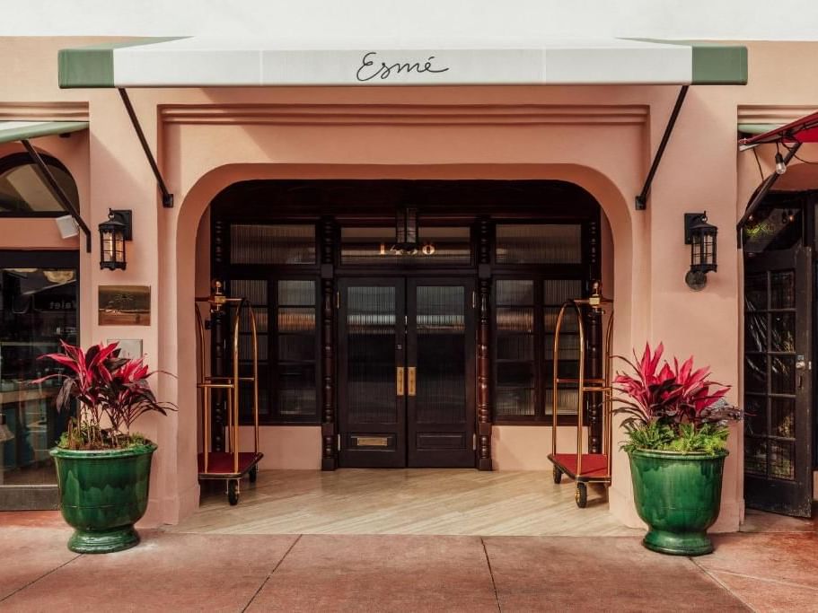 Front exterior view of entrance with plants at Esme Miami Beach