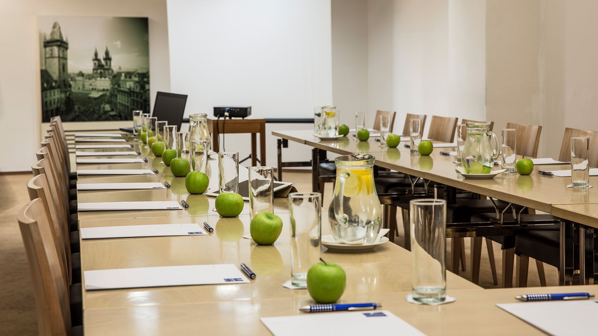 U-shaped table set up in a meeting room at Falkensteiner Hotel Prague