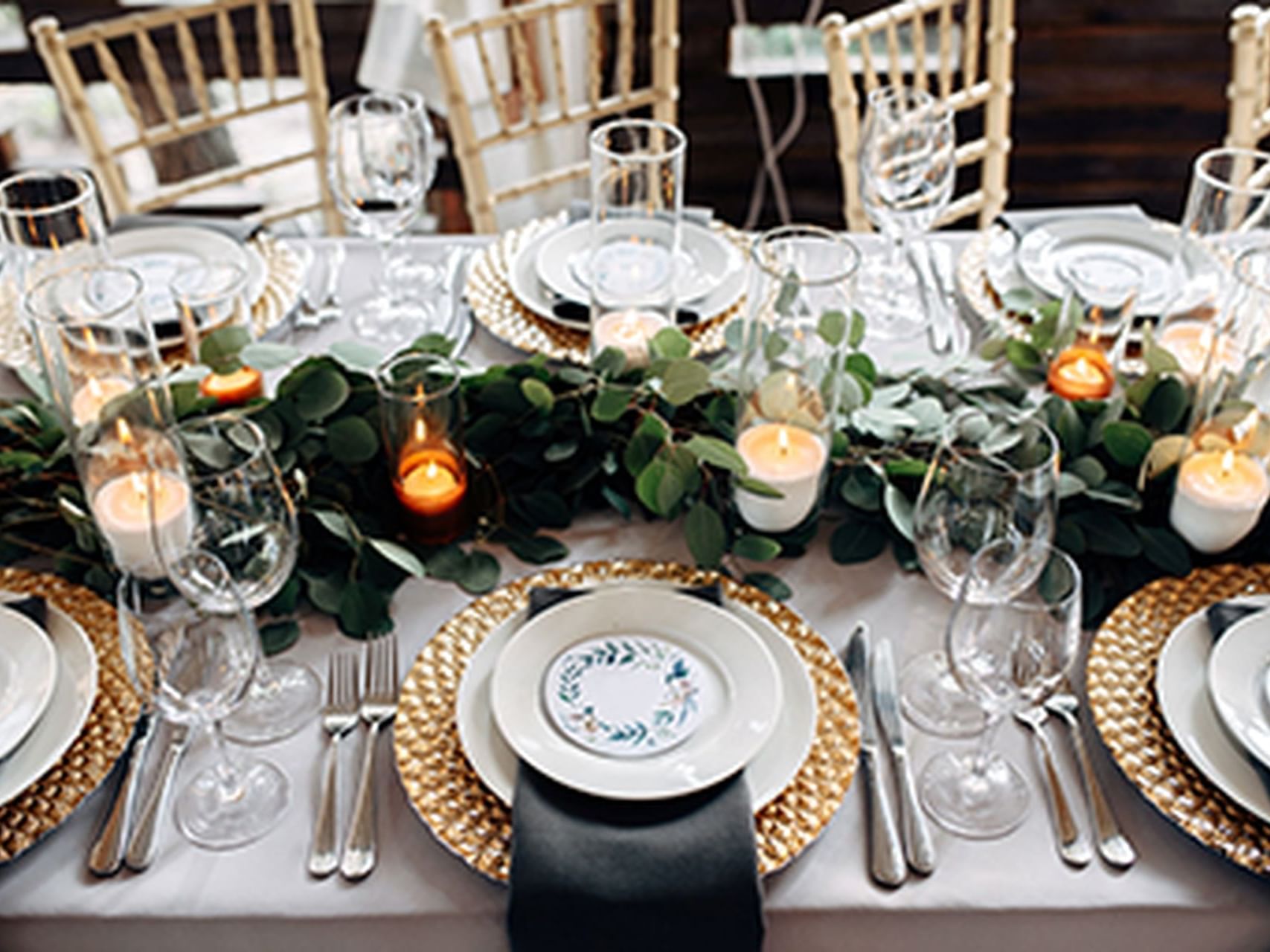 Close up on table utensils in the ballroom at Chase on The Lake