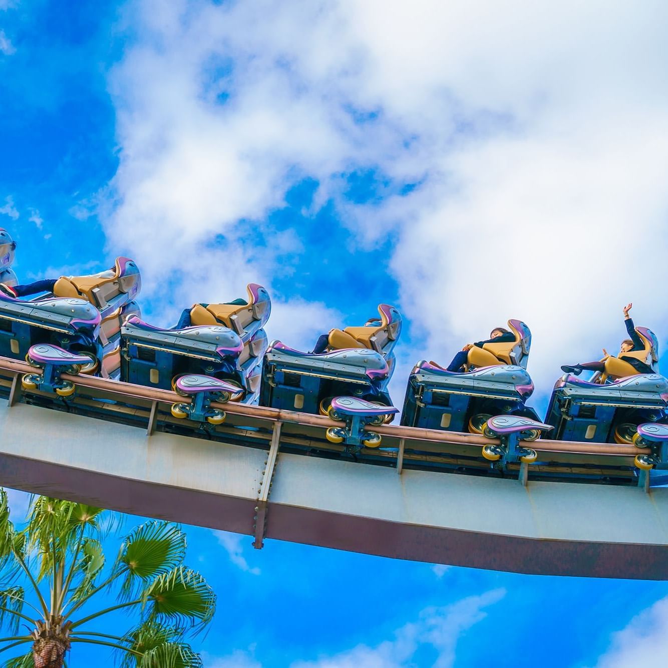 Close up on a roller coaster ride in theme park near DOT Hotels