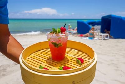 Cocktail drink served at the beach of Marenas Resort Miami