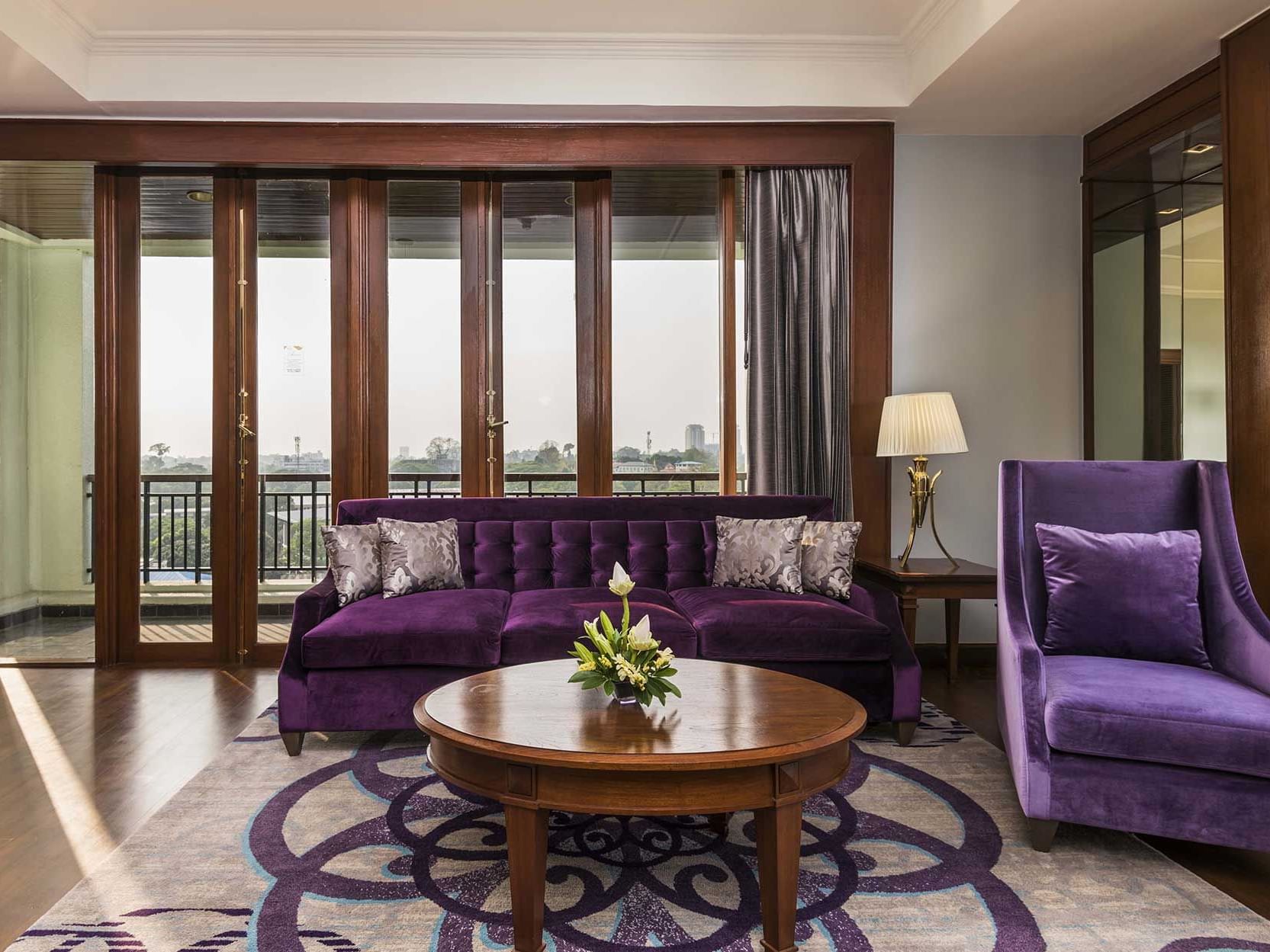 Living area in Deluxe Suite at Chatrium Hotel Royal Lake Yangon