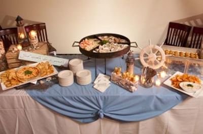 Table full of catered seafood