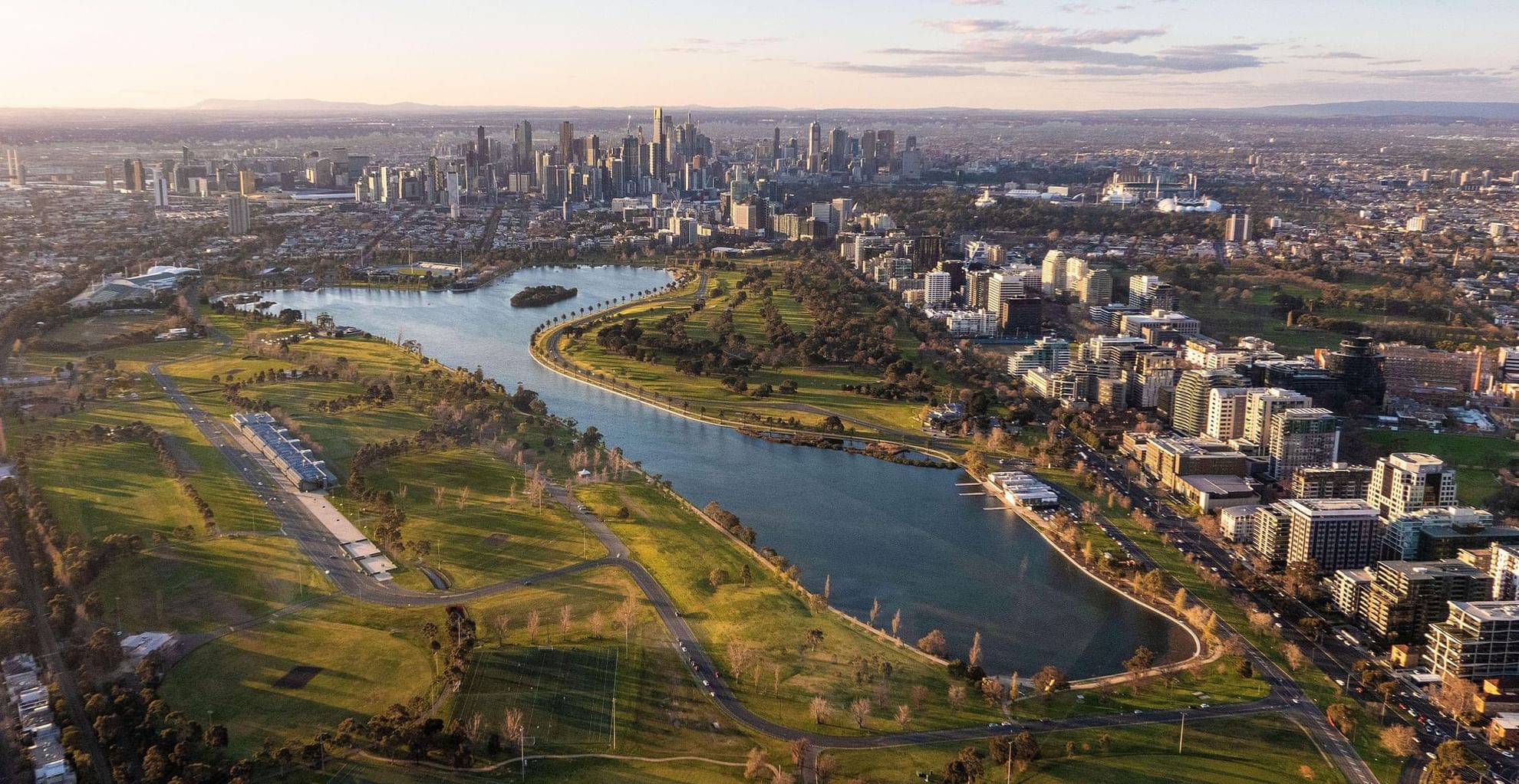 Aerial view of Melbourne city near Pullman Albert Park