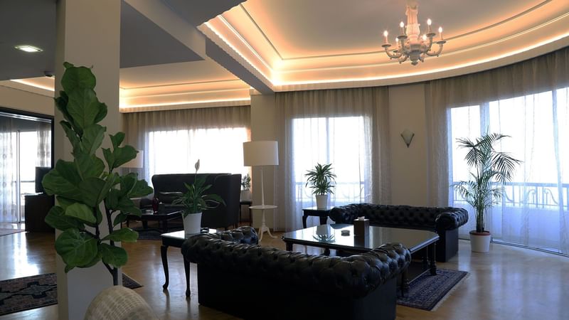 Comfy lounge area with wooden floors in Presidential Suite at Warwick Palm Beach Hotel - Beirut