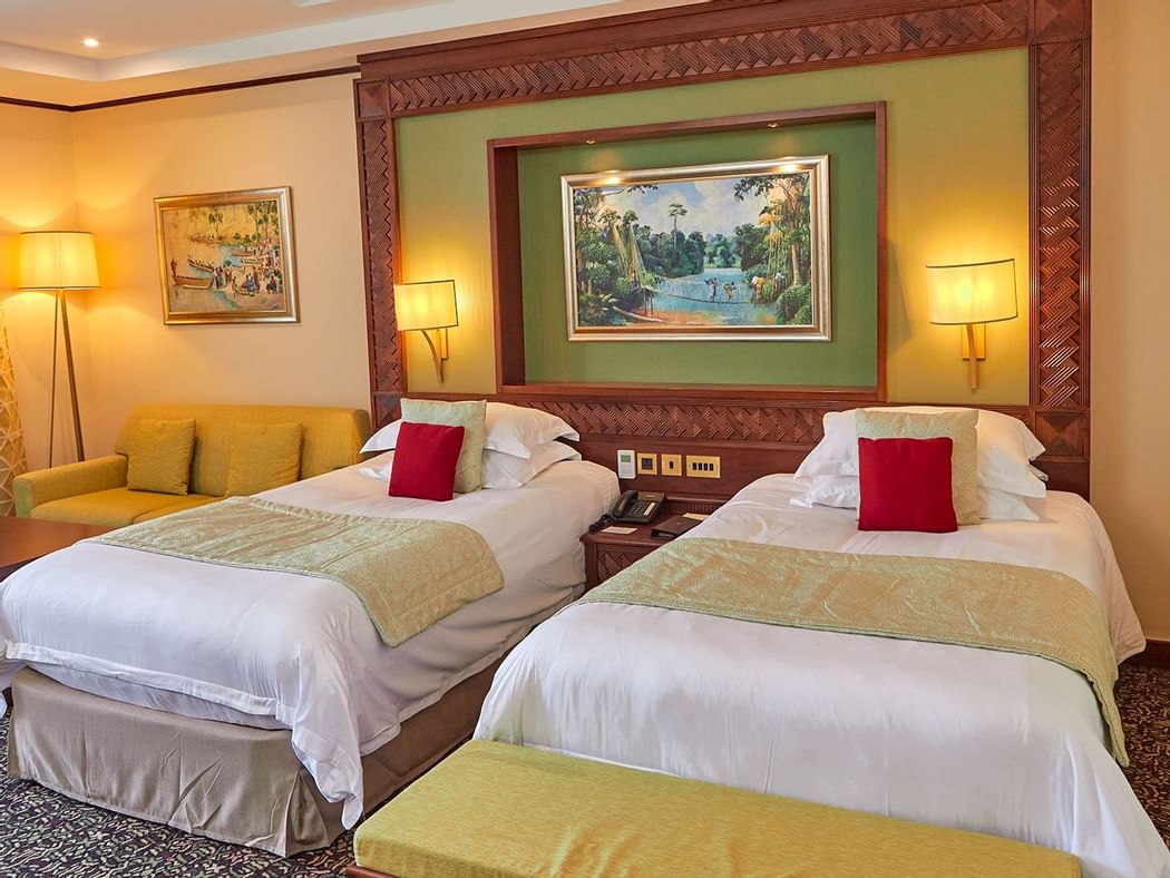 Double beds in Twin Deluxe Rooms at Goma Serena Hotel