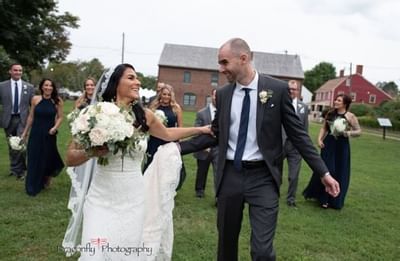 Couple and their mates walking at The Venue at Portwalk