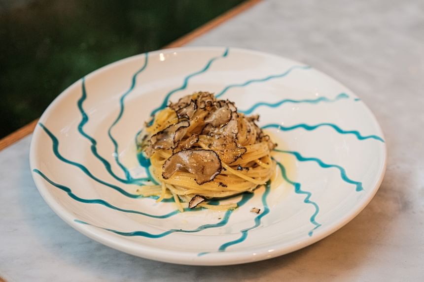 Close-up of Truffle pasta served in Opera at Park Hyatt Saigon