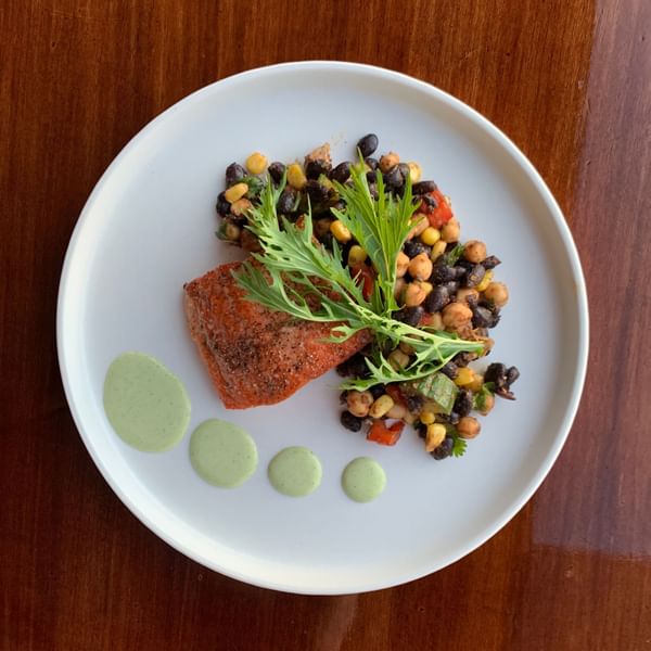 Salmon dish with bean salad