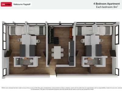 UniLodge Melbourne Flagstaff floor plan for 4 bedroom apartment