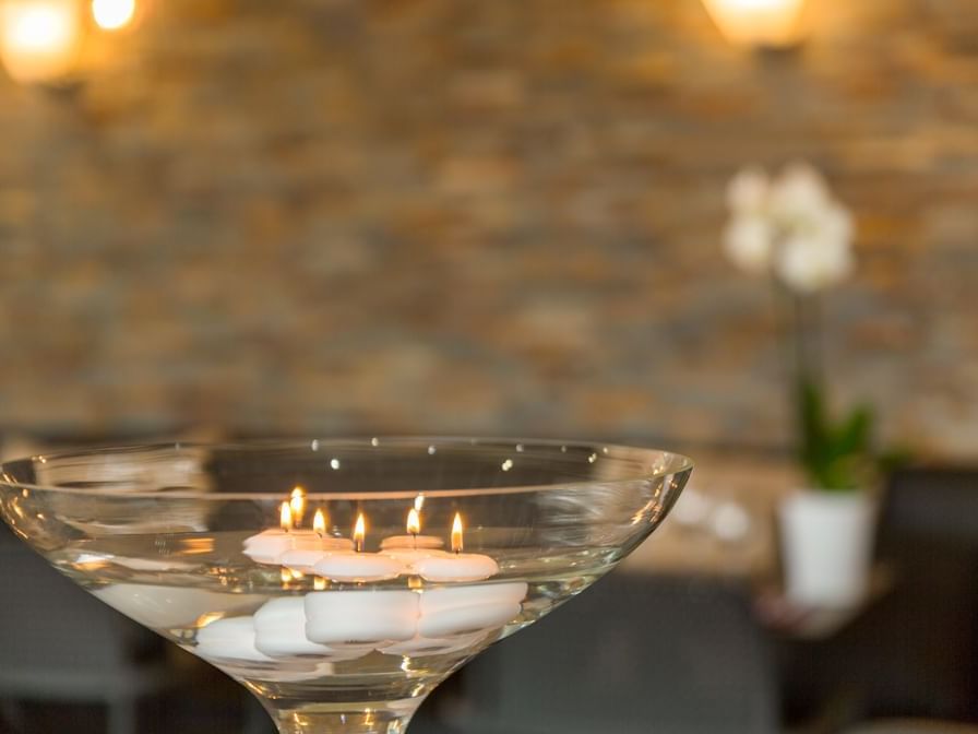 Closeup of a candle glass at Hotel armony