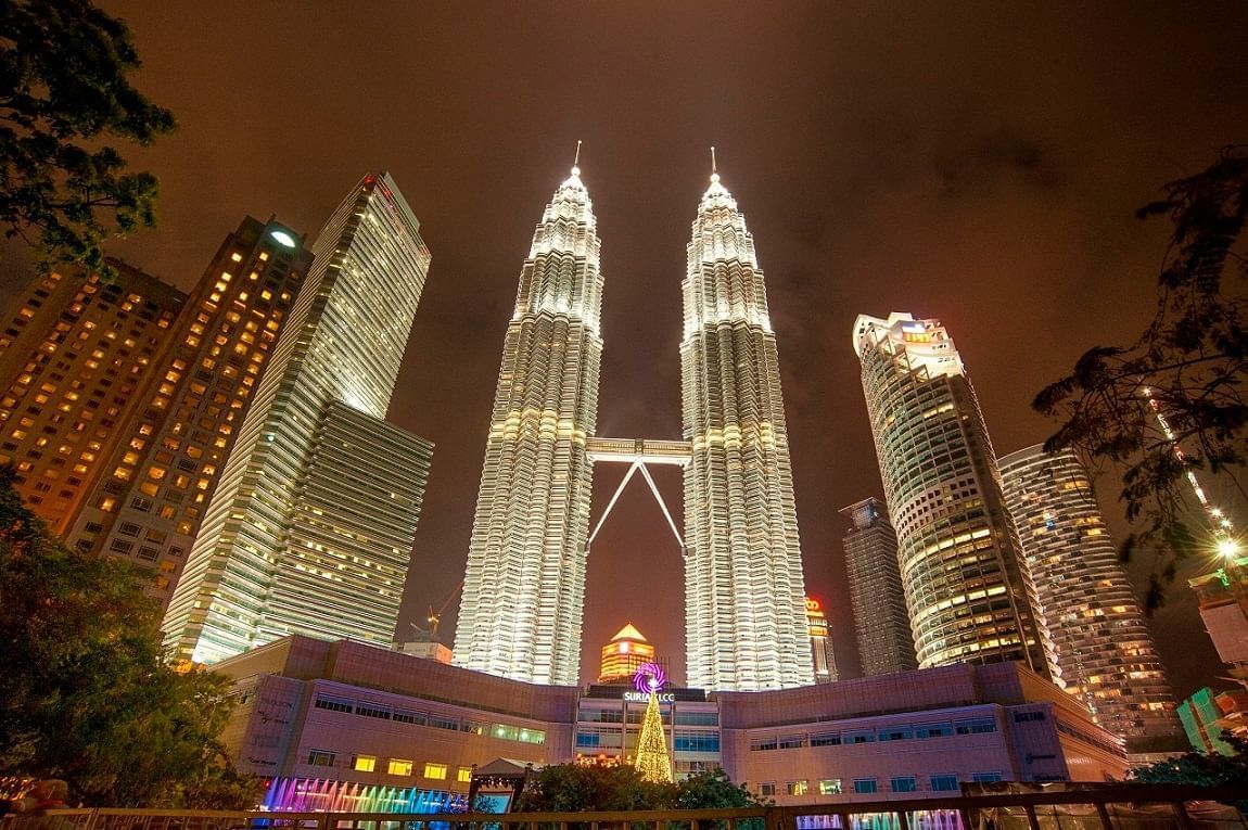 View of the Petronas towers near Sunway Resort at night