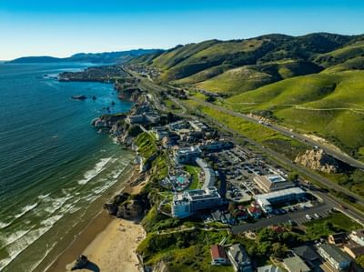 Aerial view of Pismo bluffs and Pismo Preserve