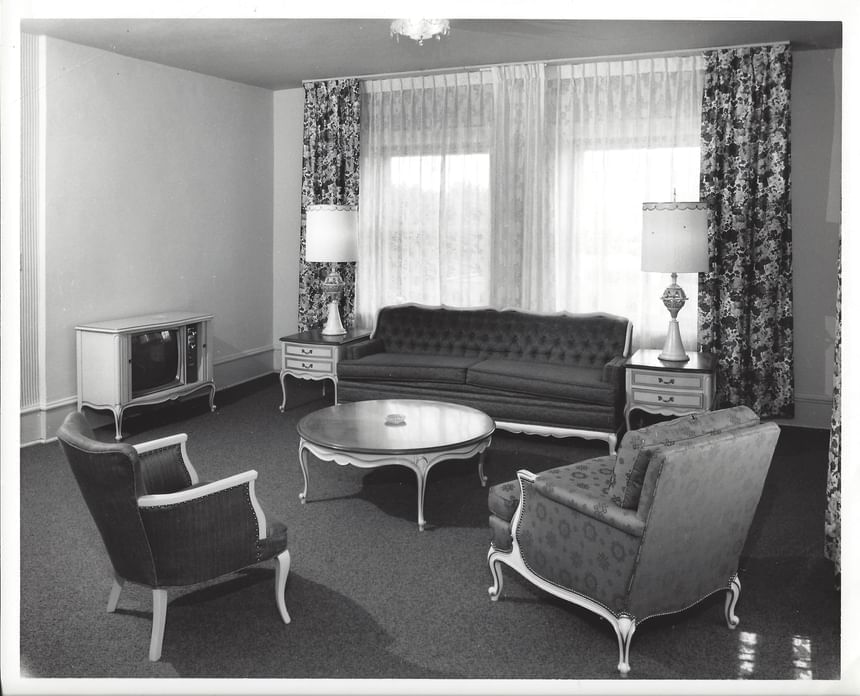 Vintage image of living area of a cozy bedroom at Hotel Sorrento