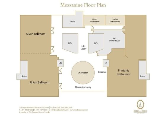 Floor Plan of Mezzanine at Royal Rose Hotel