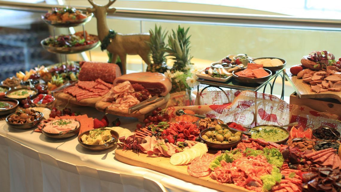 Seafood dishes arranged in a buffet area at Amora Hotel Jamison Sydney